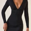 Jessa Modal Ruched Plunge A-Line Mini Dress in Black
