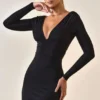 Jessa Modal Ruched Plunge A-Line Mini Dress in Black