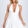 Jessalie Pintucked Halterneck Mini Dress in White