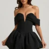 Jessamy Off-Shoulder Layered Bubble Hem Corset Mini Dress in Black