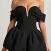 Jessamy Off-Shoulder Layered Bubble Hem Corset Mini Dress in Black