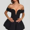 Jessamy Off-Shoulder Layered Bubble Hem Corset Mini Dress in Black