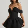 Jessamy Off-Shoulder Layered Bubble Hem Corset Mini Dress in Black