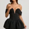 Jessamy Off-Shoulder Layered Bubble Hem Corset Mini Dress in Black