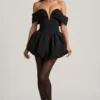 Jessamy Off-Shoulder Layered Bubble Hem Corset Mini Dress in Black