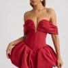 Jessamy Off-Shoulder Layered Bubble Hem Corset Mini Dress in True Red