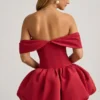 Jessamy Off-Shoulder Layered Bubble Hem Corset Mini Dress in True Red