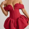 Jessamy Off-Shoulder Layered Bubble Hem Corset Mini Dress in True Red