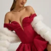 Jessamy Off-Shoulder Layered Bubble Hem Corset Mini Dress in True Red