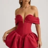 Jessamy Off-Shoulder Layered Bubble Hem Corset Mini Dress in True Red
