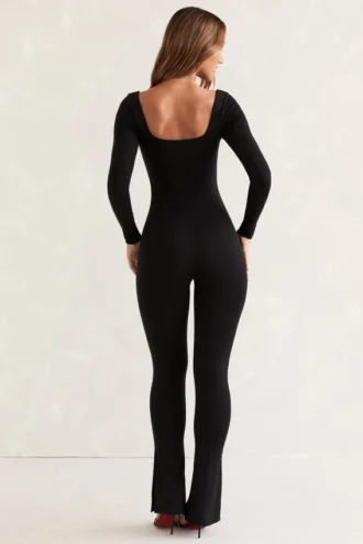Jett Long Sleeve Square Neck Jumpsuit in Black