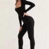 Jett Long Sleeve Square Neck Jumpsuit in Black