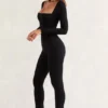 Jett Long Sleeve Square Neck Jumpsuit in Black
