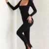 Jett Long Sleeve Square Neck Jumpsuit in Black