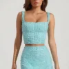 Jianna Embellished Low-Rise Mini Skirt in Aqua Blue