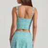 Jianna Embellished Low-Rise Mini Skirt in Aqua Blue