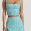 Jianna Embellished Low-Rise Mini Skirt in Aqua Blue