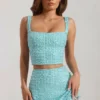 Jianna Embellished Low-Rise Mini Skirt in Aqua Blue