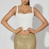 Jianna Embellished Low-Rise Mini Skirt in Gold