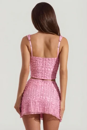 Jianna Embellished Low-Rise Mini Skirt in Pink