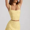 Jianna Embellished Low-Rise Mini Skirt in Yellow