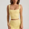 Jianna Embellished Low-Rise Mini Skirt in Yellow