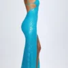 Joella Embellished Cut-Out Halterneck Maxi Dress in Turquoise