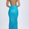 Joella Embellished Cut-Out Halterneck Maxi Dress in Turquoise
