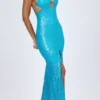 Joella Embellished Cut-Out Halterneck Maxi Dress in Turquoise