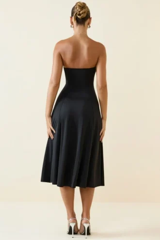 Joely Slinky Jersey Strapless A-Line Midaxi Dress in Black