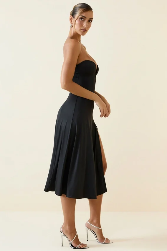 Joely Slinky Jersey Strapless A-Line Midaxi Dress in Black Joely Slinky Jersey Strapless A-Line Midaxi Dress in Black