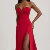 Joely Slinky Jersey Strapless A-Line Midaxi Dress in True Red