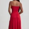 Joely Slinky Jersey Strapless A-Line Midaxi Dress in True Red