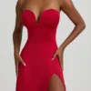Joely Slinky Jersey Strapless A-Line Midaxi Dress in True Red