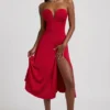Joely Slinky Jersey Strapless A-Line Midaxi Dress in True Red