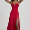Joely Slinky Jersey Strapless A-Line Midaxi Dress in True Red