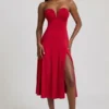 Joely Slinky Jersey Strapless A-Line Midaxi Dress in True Red