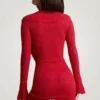 Jolessa Ruffle-Trim Pointelle-Knit Mini Dress in Scarlet Red Jolessa Ruffle-Trim Pointelle-Knit Mini Dress in Scarlet Red
