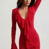Jolessa Ruffle-Trim Pointelle-Knit Mini Dress in Scarlet Red Jolessa Ruffle-Trim Pointelle-Knit Mini Dress in Scarlet Red
