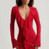 Jolessa Ruffle-Trim Pointelle-Knit Mini Dress in Scarlet Red Jolessa Ruffle-Trim Pointelle-Knit Mini Dress in Scarlet Red