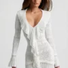 Jolessa Ruffle-Trim Pointelle-Knit Mini Dress in White Jolessa Ruffle-Trim Pointelle-Knit Mini Dress in White