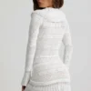 Jolessa Ruffle-Trim Pointelle-Knit Mini Dress in White Jolessa Ruffle-Trim Pointelle-Knit Mini Dress in White