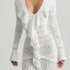Jolessa Ruffle-Trim Pointelle-Knit Mini Dress in White Jolessa Ruffle-Trim Pointelle-Knit Mini Dress in White