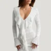 Jolessa Ruffle-Trim Pointelle-Knit Mini Dress in White Jolessa Ruffle-Trim Pointelle-Knit Mini Dress in White
