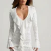 Jolessa Ruffle-Trim Pointelle-Knit Mini Dress in White Jolessa Ruffle-Trim Pointelle-Knit Mini Dress in White