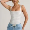 Jolla Modal Square-Neck Bodysuit in Blue Yellow Stripe Jolla Modal Square-Neck Bodysuit in Blue Yellow Stripe