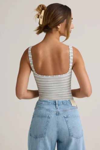 Jolla Modal Square-Neck Bodysuit in Blue Yellow Stripe