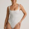 Jolla Modal Square-Neck Bodysuit in Blue Yellow Stripe Jolla Modal Square-Neck Bodysuit in Blue Yellow Stripe