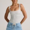 Jolla Modal Square-Neck Bodysuit in Blue Yellow Stripe Jolla Modal Square-Neck Bodysuit in Blue Yellow Stripe