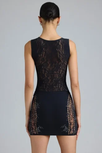 Joni Embellished Mid-Rise Mini Skirt in Black
